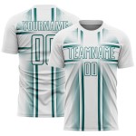 Soccer Lines Custom Uniform Sublimation White Teal Jersey Soccer Lines Custom Uniform Sublimation White Teal Jersey