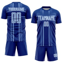 Jersey Sublimation Soccer Royal Light Blue-White Uniform Lines Custom