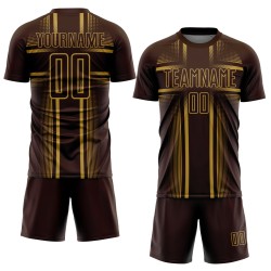 Sublimation Custom Old Lines Brown Soccer Jersey Gold Uniform Sublimation Custom Old Lines Brown Soccer Jersey Gold Uniform