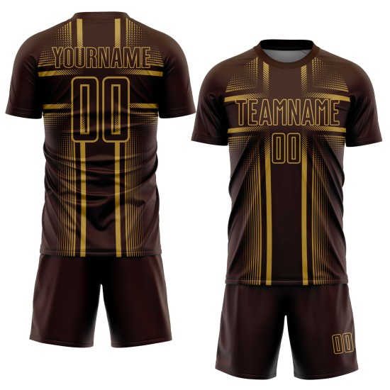 Sublimation Custom Old Lines Brown Soccer Jersey Gold Uniform