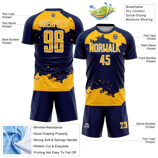 Jersey Abstract Navy Soccer Sublimation Art Custom Fragment Gold-White Uniform Jersey Abstract Navy Soccer Sublimation Art Custom Fragment Gold-White Uniform