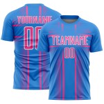 Pink-White Soccer Uniform Custom Jersey Sublimation Blue Powder Lines Pink-White Soccer Uniform Custom Jersey Sublimation Blue Powder Lines