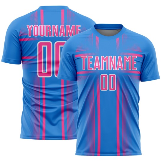 Pink-White Soccer Uniform Custom Jersey Sublimation Blue Powder Lines Pink-White Soccer Uniform Custom Jersey Sublimation Blue Powder Lines