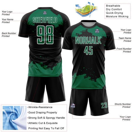Uniform Kelly Custom Black Green-White Fragment Sublimation Soccer Art Jersey Abstract Uniform Kelly Custom Black Green-White Fragment Sublimation Soccer Art Jersey Abstract