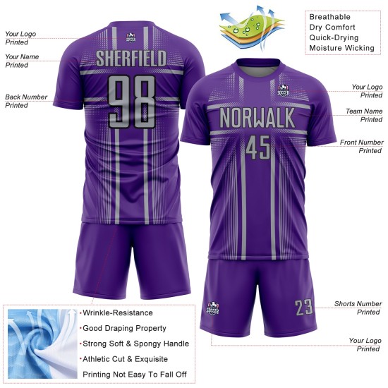 Lines Purple Uniform Jersey Soccer Custom Sublimation Gray-Black Lines Purple Uniform Jersey Soccer Custom Sublimation Gray-Black