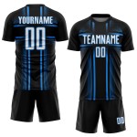 Uniform Blue Soccer Custom Jersey White-Powder Sublimation Black Lines Uniform Blue Soccer Custom Jersey White-Powder Sublimation Black Lines