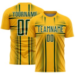 Jersey Sublimation Lines Green-White Soccer Uniform Custom Gold