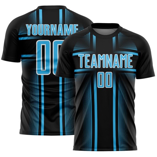 Black Uniform Sky Lines Custom Jersey Blue-White Soccer Sublimation Black Uniform Sky Lines Custom Jersey Blue-White Soccer Sublimation