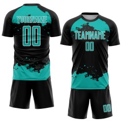 Fragment Black Jersey Uniform Aqua-White Soccer Abstract Custom Art Sublimation