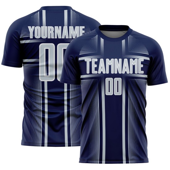 Sublimation Uniform Custom Lines Silver-White Soccer Jersey Navy