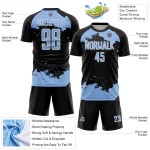 Light Fragment Sublimation Black Uniform Abstract Art Custom Soccer Jersey Blue-White Light Fragment Sublimation Black Uniform Abstract Art Custom Soccer Jersey Blue-White