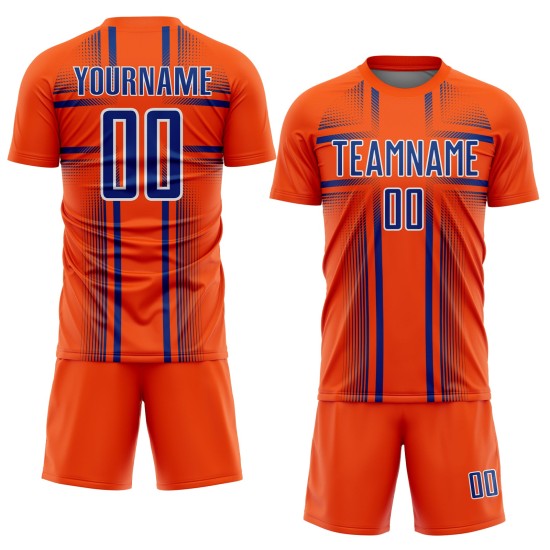 Lines Custom Orange Jersey Royal-White Uniform Sublimation Soccer Lines Custom Orange Jersey Royal-White Uniform Sublimation Soccer
