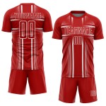 Lines White Custom Uniform Red Jersey Soccer Sublimation