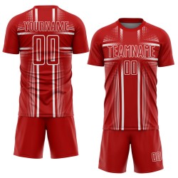 Lines White Custom Uniform Red Jersey Soccer Sublimation