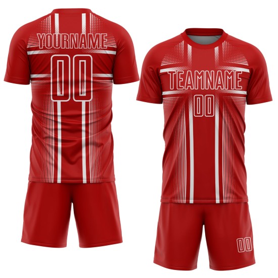 Lines White Custom Uniform Red Jersey Soccer Sublimation