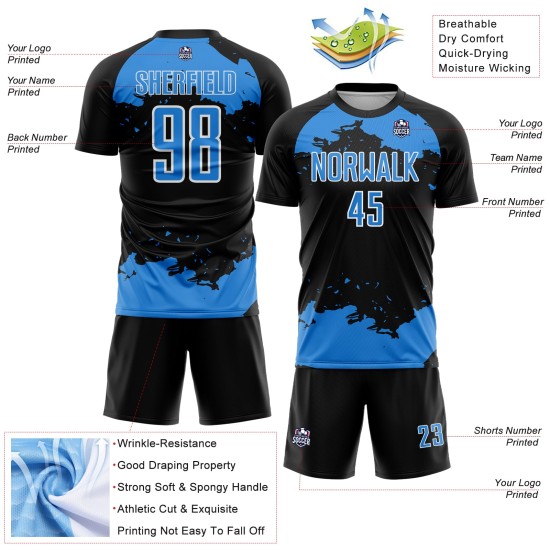 Fragment Blue-White Sublimation Soccer Uniform Custom Powder Jersey Black Abstract Art