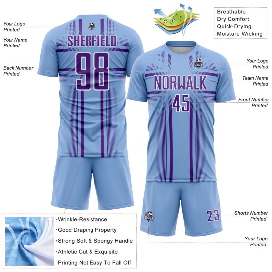 Blue Sublimation Uniform Lines Jersey Soccer Light Custom Purple-White Blue Sublimation Uniform Lines Jersey Soccer Light Custom Purple-White