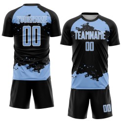 Light Fragment Sublimation Black Uniform Abstract Art Custom Soccer Jersey Blue-White