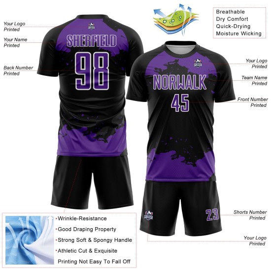Purple-White Custom Black Art Abstract Sublimation Fragment Uniform Jersey Soccer