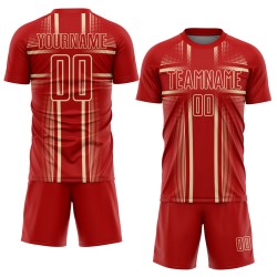 Cream Soccer Lines Jersey Custom Red Uniform Sublimation Cream Soccer Lines Jersey Custom Red Uniform Sublimation