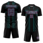 Soccer Teal-Pink Jersey Lines Custom Black Sublimation Uniform Soccer Teal-Pink Jersey Lines Custom Black Sublimation Uniform