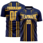 Gold-White Sublimation Navy Soccer Custom Lines Uniform Jersey Gold-White Sublimation Navy Soccer Custom Lines Uniform Jersey