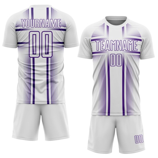 Soccer Sublimation White Uniform Purple Jersey Lines Custom Soccer Sublimation White Uniform Purple Jersey Lines Custom