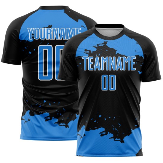 Fragment Blue-White Sublimation Soccer Uniform Custom Powder Jersey Black Abstract Art
