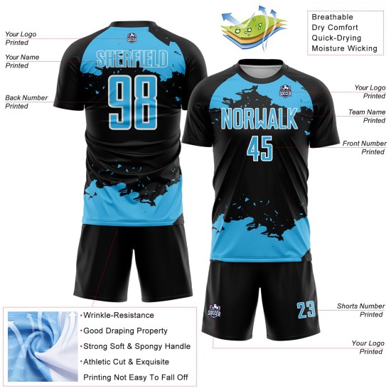 Art Custom Sky Uniform Jersey Fragment Sublimation Soccer Black Blue-White Abstract Art Custom Sky Uniform Jersey Fragment Sublimation Soccer Black Blue-White Abstract