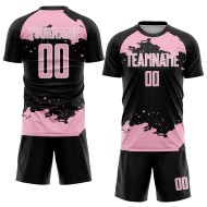Black Sublimation Jersey Uniform Light Soccer Pink-White Fragment Abstract Art Custom Black Sublimation Jersey Uniform Light Soccer Pink-White Fragment Abstract Art Custom