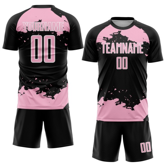 Black Sublimation Jersey Uniform Light Soccer Pink-White Fragment Abstract Art Custom