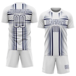 Navy Custom Uniform Sublimation Soccer White Lines Jersey
