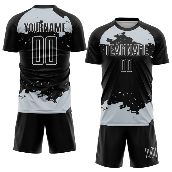 Black Fragment Custom Uniform Jersey Sublimation Soccer Silver-White Art Abstract Black Fragment Custom Uniform Jersey Sublimation Soccer Silver-White Art Abstract