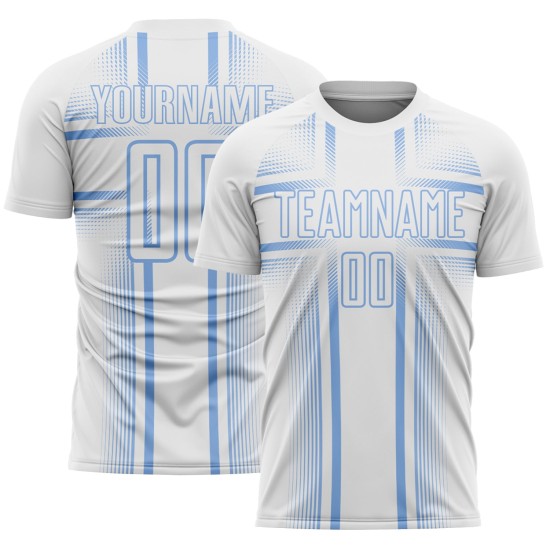 Uniform Custom Jersey Light Blue Soccer Sublimation Lines White Uniform Custom Jersey Light Blue Soccer Sublimation Lines White