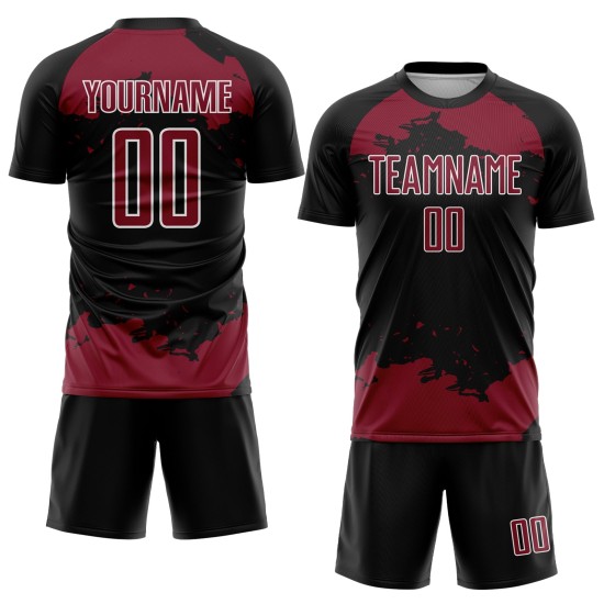 Sublimation Abstract Uniform Jersey Soccer Black Art Fragment Custom Crimson-White Sublimation Abstract Uniform Jersey Soccer Black Art Fragment Custom Crimson-White