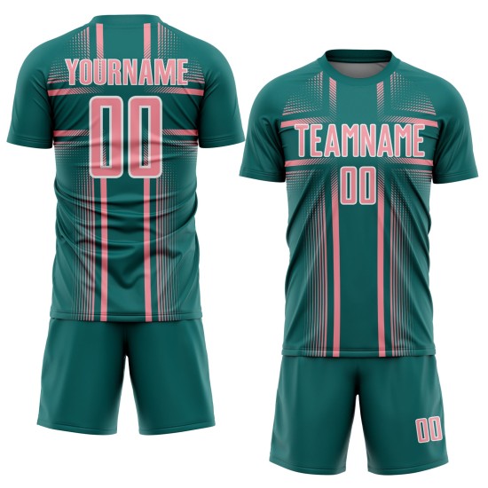 Uniform Sublimation Teal Soccer Jersey Lines Pink-White Custom Medium Uniform Sublimation Teal Soccer Jersey Lines Pink-White Custom Medium