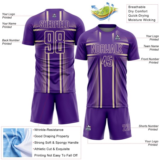 Custom Uniform Purple Lines Cream Sublimation Soccer Jersey Custom Uniform Purple Lines Cream Sublimation Soccer Jersey