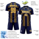 Gold-White Sublimation Navy Soccer Custom Lines Uniform Jersey Gold-White Sublimation Navy Soccer Custom Lines Uniform Jersey