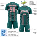 Uniform Sublimation Teal Soccer Jersey Lines Pink-White Custom Medium Uniform Sublimation Teal Soccer Jersey Lines Pink-White Custom Medium