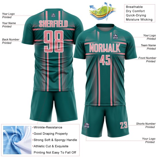 Uniform Sublimation Teal Soccer Jersey Lines Pink-White Custom Medium Uniform Sublimation Teal Soccer Jersey Lines Pink-White Custom Medium