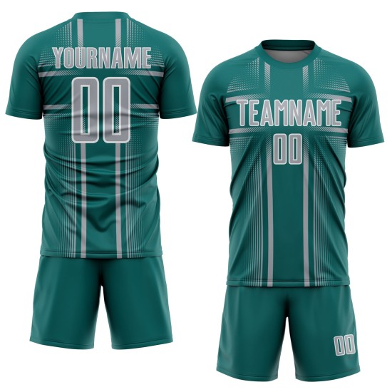 Lines Gray-White Uniform Sublimation Teal Jersey Soccer Custom Lines Gray-White Uniform Sublimation Teal Jersey Soccer Custom