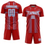 Custom Blue-White Red Lines Sublimation Jersey Light Uniform Soccer Custom Blue-White Red Lines Sublimation Jersey Light Uniform Soccer