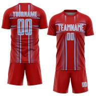 Custom Blue-White Red Lines Sublimation Jersey Light Uniform Soccer Custom Blue-White Red Lines Sublimation Jersey Light Uniform Soccer
