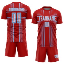 Custom Blue-White Red Lines Sublimation Jersey Light Uniform Soccer Custom Blue-White Red Lines Sublimation Jersey Light Uniform Soccer