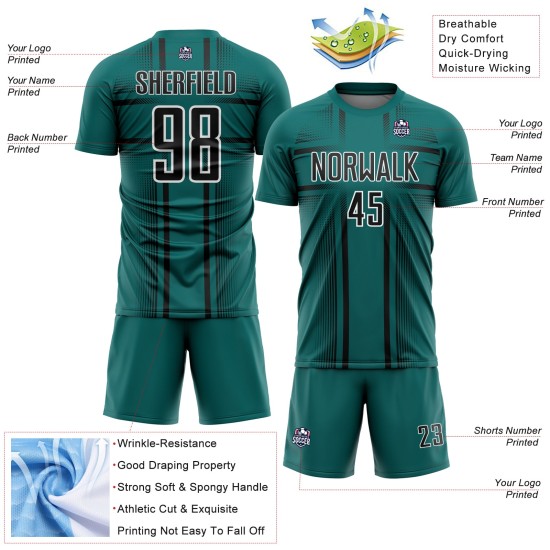 Jersey Teal Uniform Soccer Lines Sublimation Black-White Custom Jersey Teal Uniform Soccer Lines Sublimation Black-White Custom