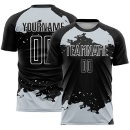 Black Fragment Custom Uniform Jersey Sublimation Soccer Silver-White Art Abstract