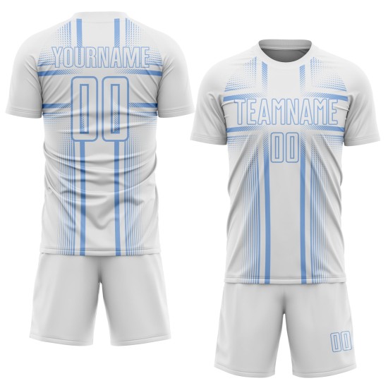 Uniform Custom Jersey Light Blue Soccer Sublimation Lines White Uniform Custom Jersey Light Blue Soccer Sublimation Lines White