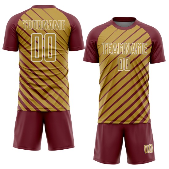 Soccer Uniform Burgundy Gold-White Old Lines Sublimation Jersey Custom Soccer Uniform Burgundy Gold-White Old Lines Sublimation Jersey Custom