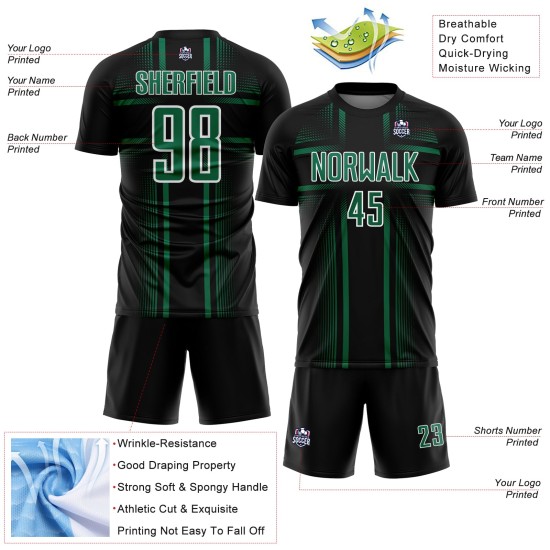 Lines Green-White Jersey Black Soccer Uniform Kelly Custom Sublimation