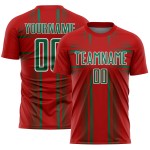 Kelly Custom Lines Green-White Red Soccer Uniform Jersey Sublimation Kelly Custom Lines Green-White Red Soccer Uniform Jersey Sublimation
